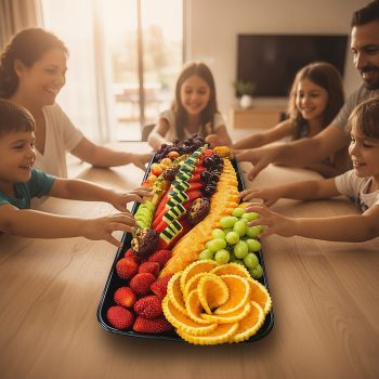 המשפחה נהנית ממגש החגיגה